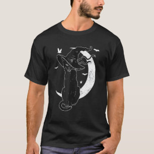 Camiseta Fato de Halloween de Gato Preto Chapéu de Bruxa As