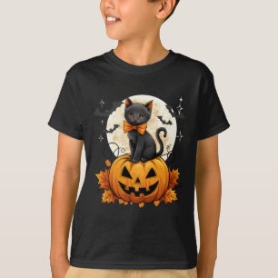 Camiseta Fato de Halloween de Gato Preto Retro para Mulhere