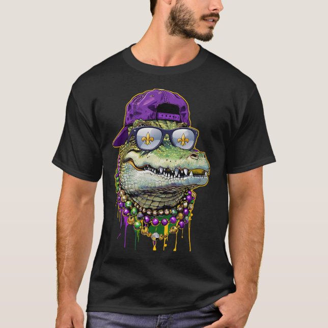 Camiseta Fato de Jacaré do Carnaval de Mardi Gras para Home (Frente)