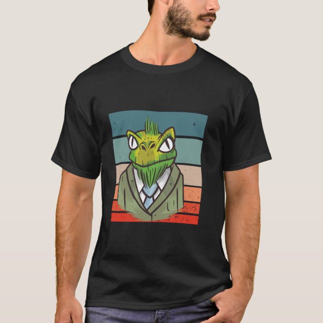 Camiseta Fato de lagarto formal desenho retro, tons terroso (Frente)