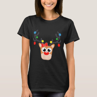 Camiseta Fato de Luzes de Natal com Arco e Cara de Rena