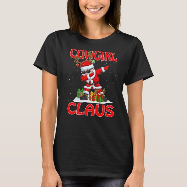 Camiseta Fato de Natal Combinado da Vaqueira Papai Noel (Frente)