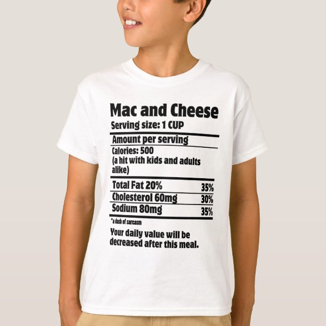 Camiseta Fato de Nutrição Mac e Queijo.w (Frente)