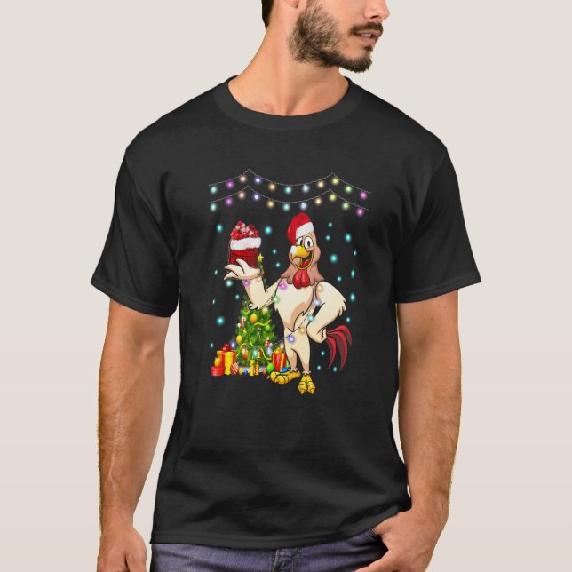 Camiseta Fato de Papai Noel de Frango Luzes de Natal Combin (Frente)