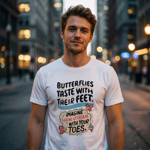 Camiseta Fato Divertido sobre Borboletas Sorvete e Dedos