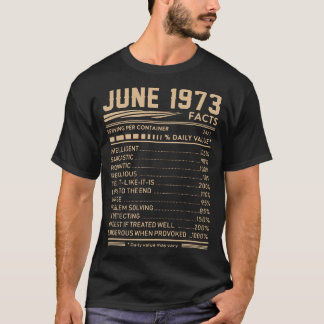 Camiseta fatos de aniversário t-shirtsjune fatos de 1973