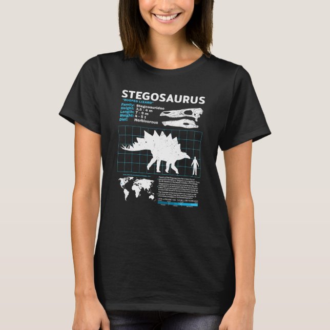 Camiseta Fatos de Dinossauro de Folha de Fatos do Estegossa (Frente)
