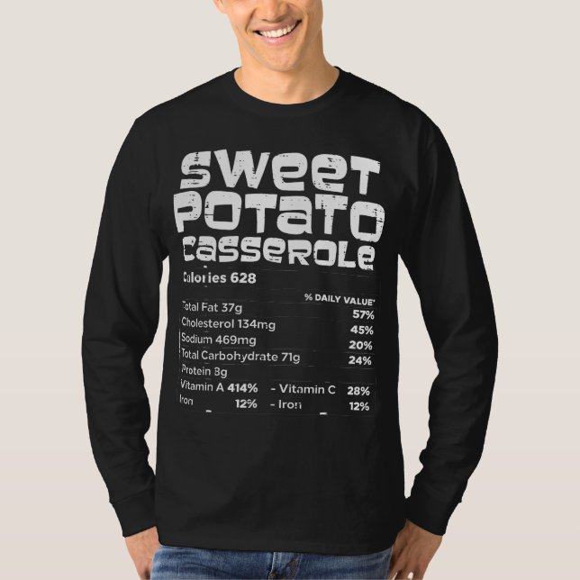 Camiseta Fatos De Nutrição De Batata Doce Correspondentes A (Frente)