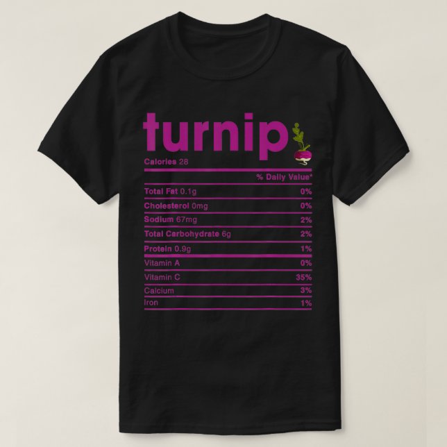 Camiseta Fatos de Nutrição de Nabo (Frente do Design)