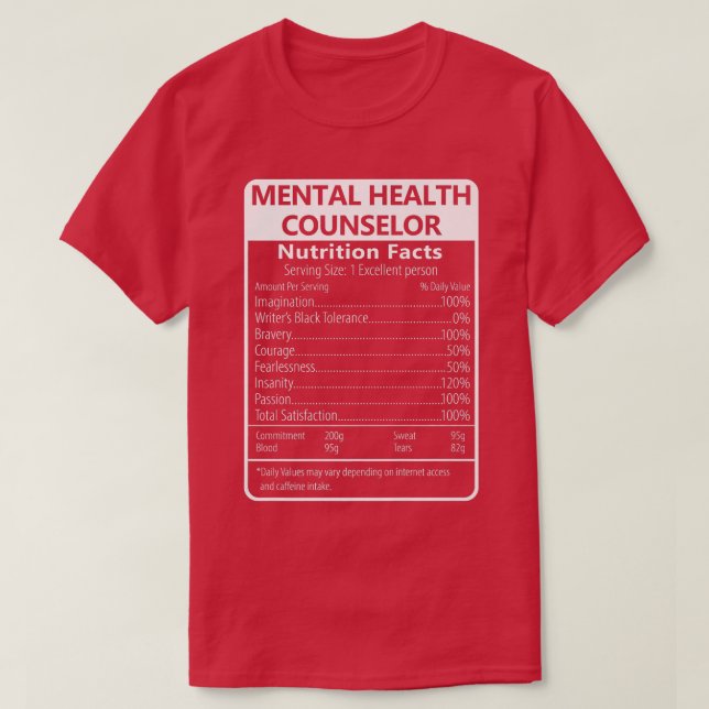 Camiseta Fatos de Nutrição do Conselheiro de Saúde Mental (Frente do Design)
