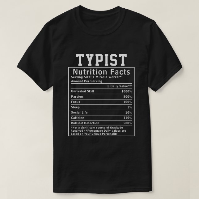 Camiseta Fatos de Nutrição Típica Engraçada Oferta de Traba (Frente do Design)