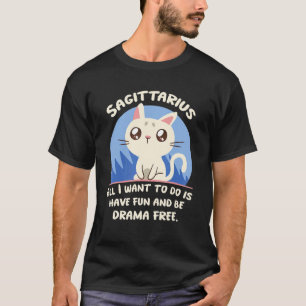Camiseta Fatos de Sagitário Gato Drama Astrologia Aniversár