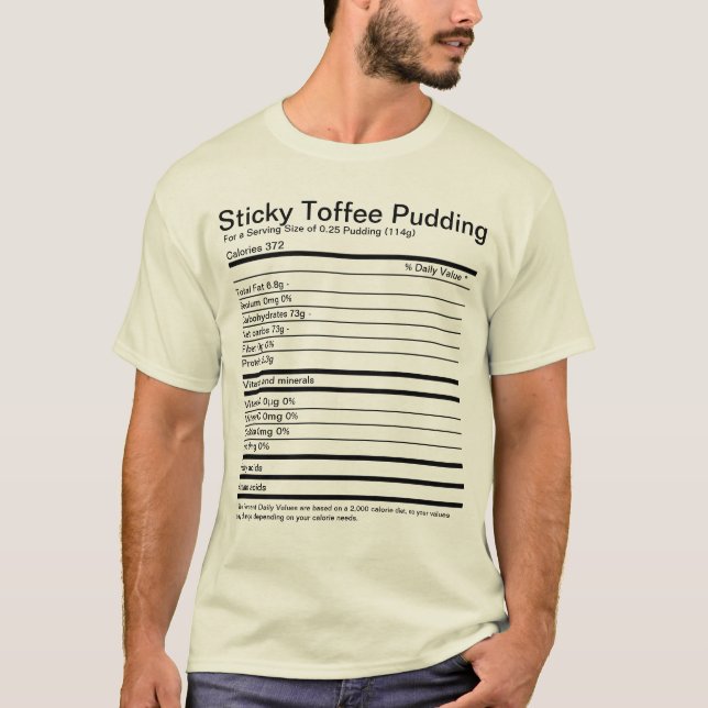 Camiseta Fatos Nutricionais de Pudim com Toffee Sticky (Frente)