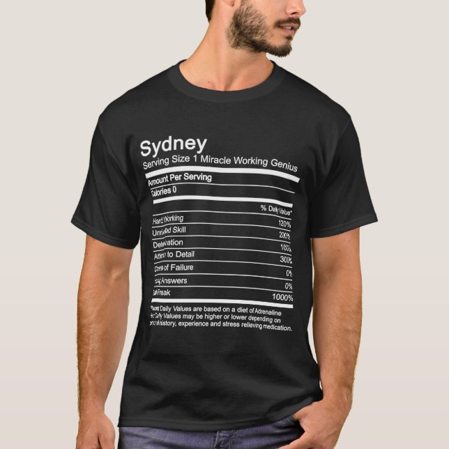 Camiseta Fatos Nutricionais de Sydney Name (Frente)