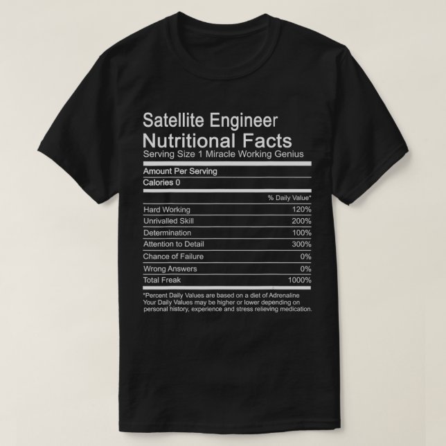 Camiseta Fatos Nutricionais do Engenheiro de Satélite (Frente do Design)
