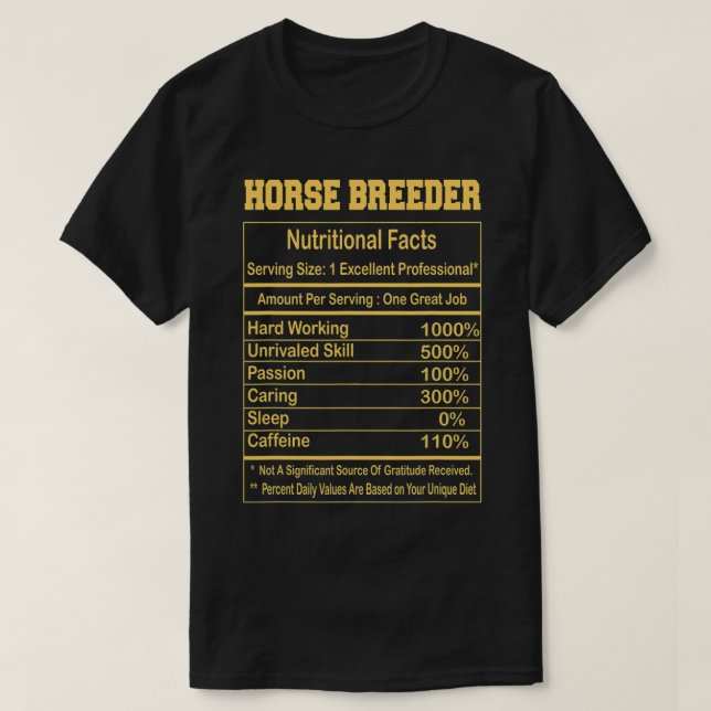 Camiseta Fatos Nutricionais do reprodutor de cavalos com ch (Frente do Design)