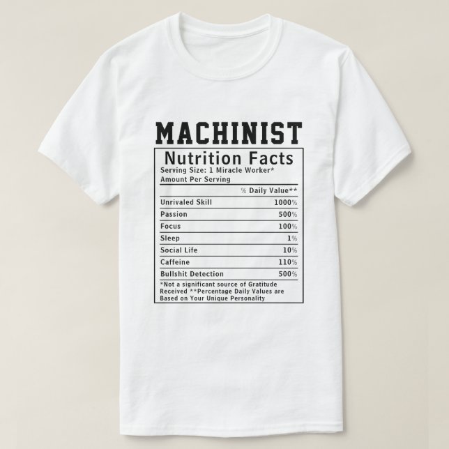 Camiseta Fatos Nutricionais Machinistas Engraçados Funciona (Frente do Design)