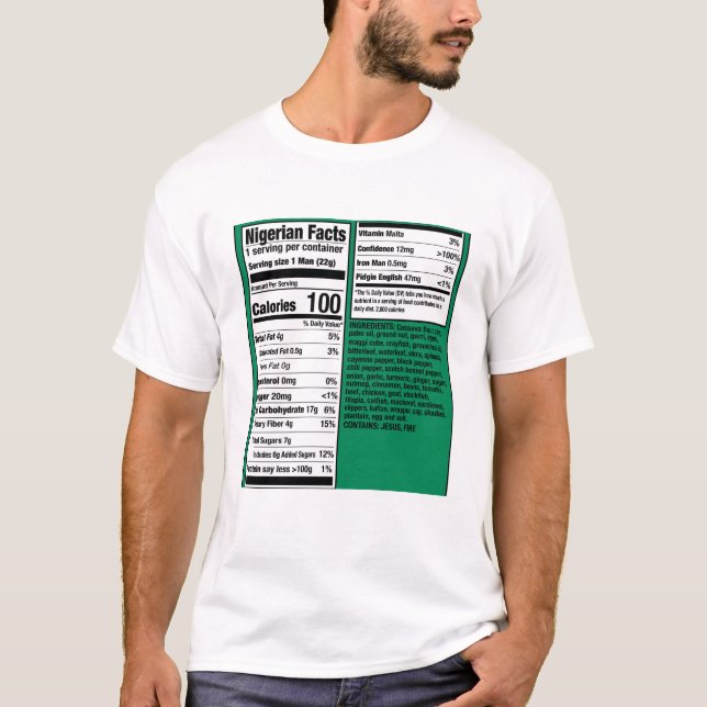 Camiseta Fatos sobre Homens Nigerianos - Nutricionais  (Frente)