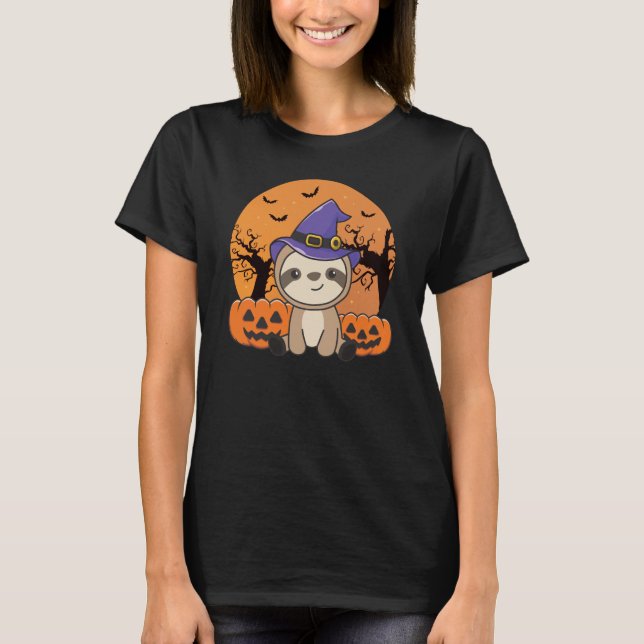Camiseta Fault Witch Pumpkin Sloths Happy Halloween (Frente)