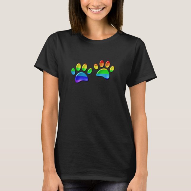 Camiseta Faux 3D Rainbow Dog Paw Prints (Frente)