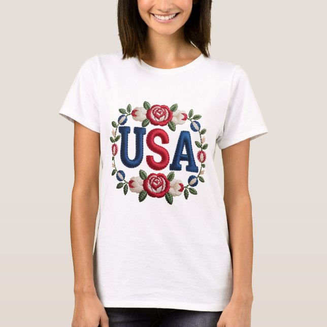 Camiseta Faux Embroiderme USA Tshirt (Frente)