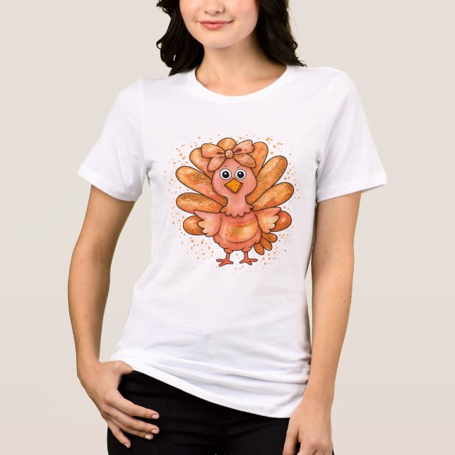 Camiseta Faux Glitter Turkey Preppy Graças Gobble (Frente)
