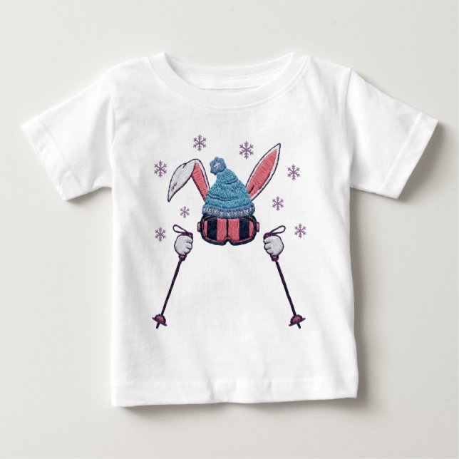Camiseta Faux yarn skiing rabbit winter humor (Frente)
