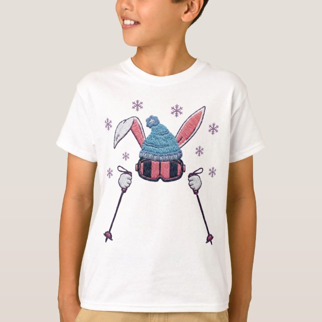 Camiseta Faux yarn skiing rabbit winter humor (Frente)