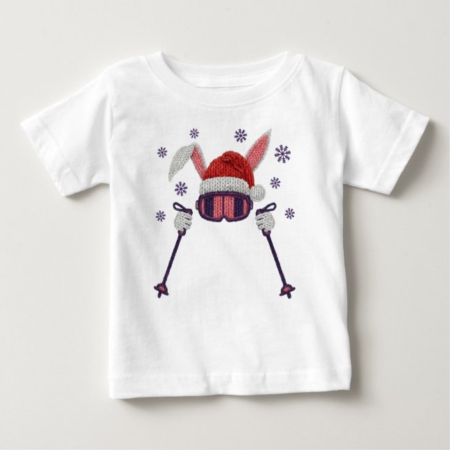 Camiseta Faux yarn skiing rabbit with Santa hat winter humo (Frente)