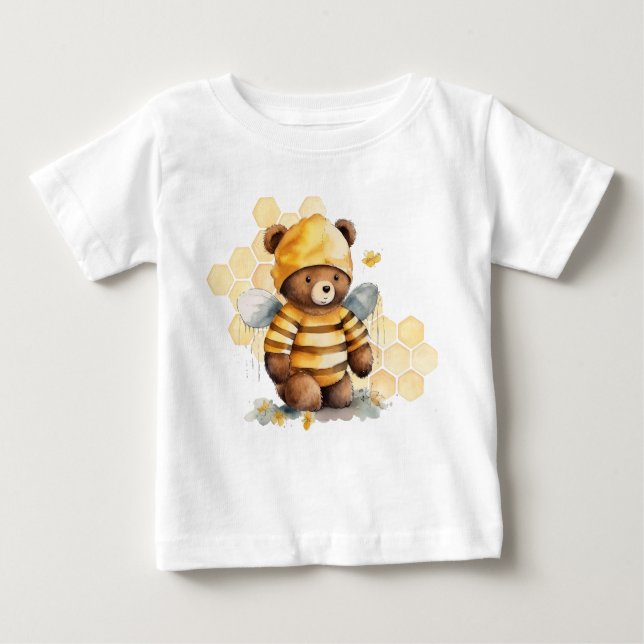 Camiseta Favos de mel e urso de pelúcia de mel marrom (Frente)