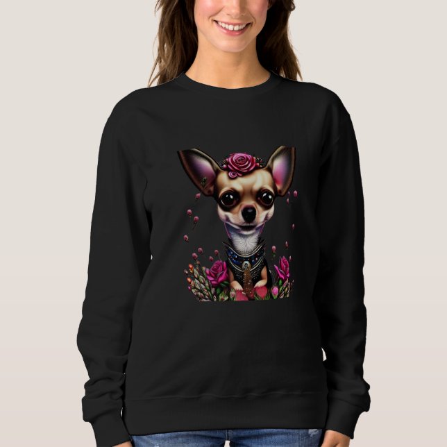 Camiseta Fawn Chihuahua Pink Roses Premium (Frente)