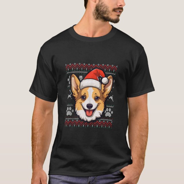 Camiseta Fawn Corgi Santa Hat Cachorro de Natal Engraçado M (Frente)