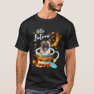 Camiseta Fawn Pug Dog Autumn Café Alô Outono outono Folha
