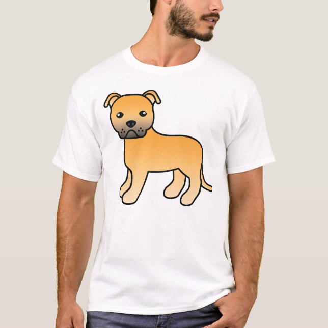 Camiseta Fawn Staffordshire Bull Terrier Cartoon Dog (Frente)