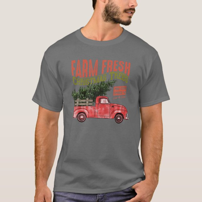 Camiseta Fazenda Árvores de Natal frescas Famílias de Corre (Frente)
