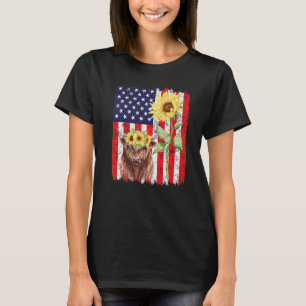 Camiseta Fazenda da Bandeira Americana Vaca Girassol Agricu
