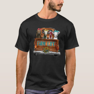 Camiseta Fazenda de Animais Fofos no Caminhão Vaca Porco Ga