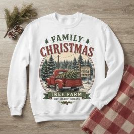 Camiseta Fazenda de Árvore de Natal Família Caminhão Vermel