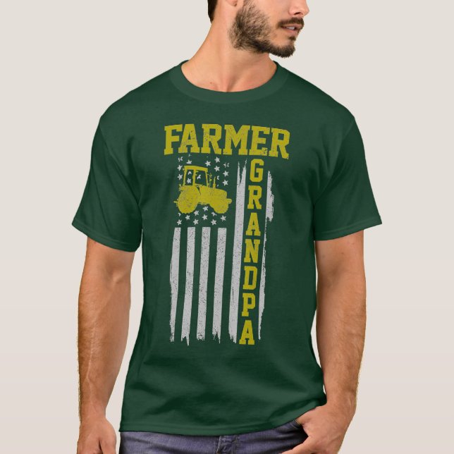 Camiseta Fazenda de Bandeira Americana do Vovô Farmer (Frente)