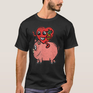 Camiseta Fazenda de Dia de os namorados de Porco com Coraçã