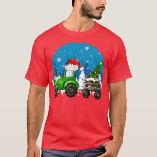 Camiseta Fazenda de Natal Trator Xmas Árvore Luz Santa Hat