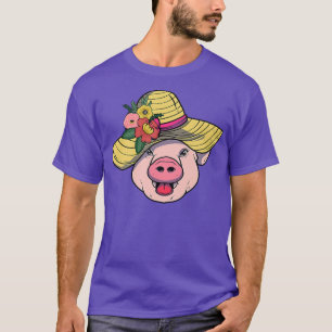 Camiseta Fazenda De Suíno - Flower Hat Animal Piglet Farmer
