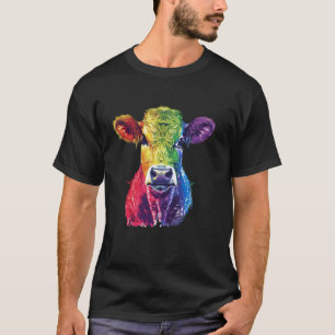 Camiseta Fazenda de Vaca Arco-Íris Colorida Ilustração de F