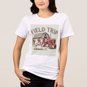 Camiseta Fazenda de Viagem de Campo   Vintage Cow, Trator &