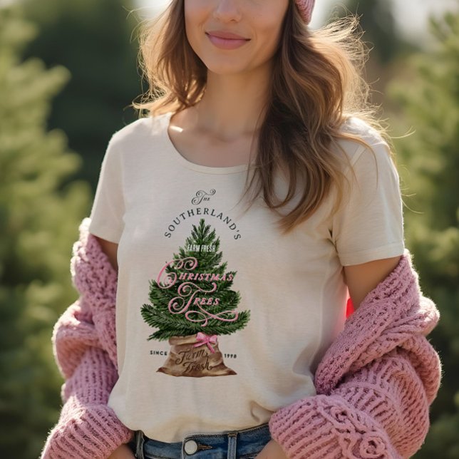 Camiseta Fazenda Familiar Árvores de Natal frescas (Family Farm Fresh Christmas Trees Vintage Retro Tri-Blend Shirt)