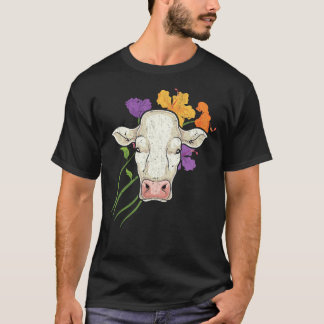 Camiseta Fazenda Floral Amante de Animais Vaca Fazendeiro
