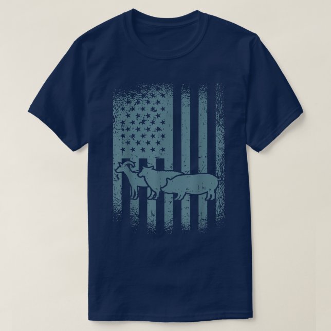 Camiseta Fazenda Patriótica Navio-Americano Bandeira Suína  (Frente do Design)