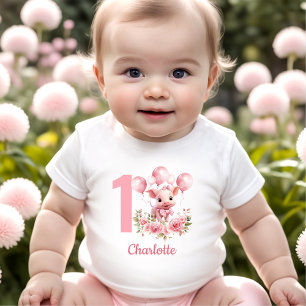 Camiseta Fazenda rosa-rosa, cor-de-rosa, primeiro aniversar