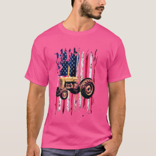 Camiseta Fazenda Trators USA Flag Patrimônio da Agricultura
