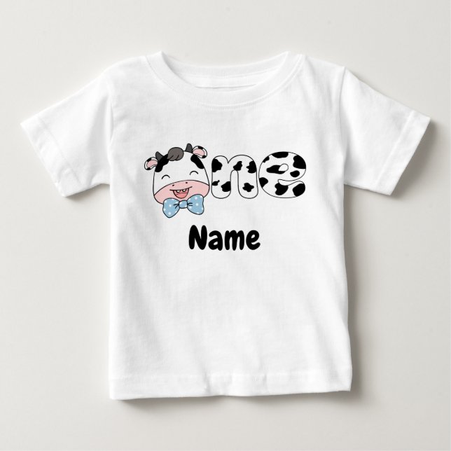 Camiseta Fazenda, Vaca-Bebê Personalizada Um Aniversário (Frente)